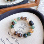 Natural Obsidian Pixiu Green Rutilated Quartz Black Gold Super Seven Gold Foil Glue Flower Crystal Bracelet