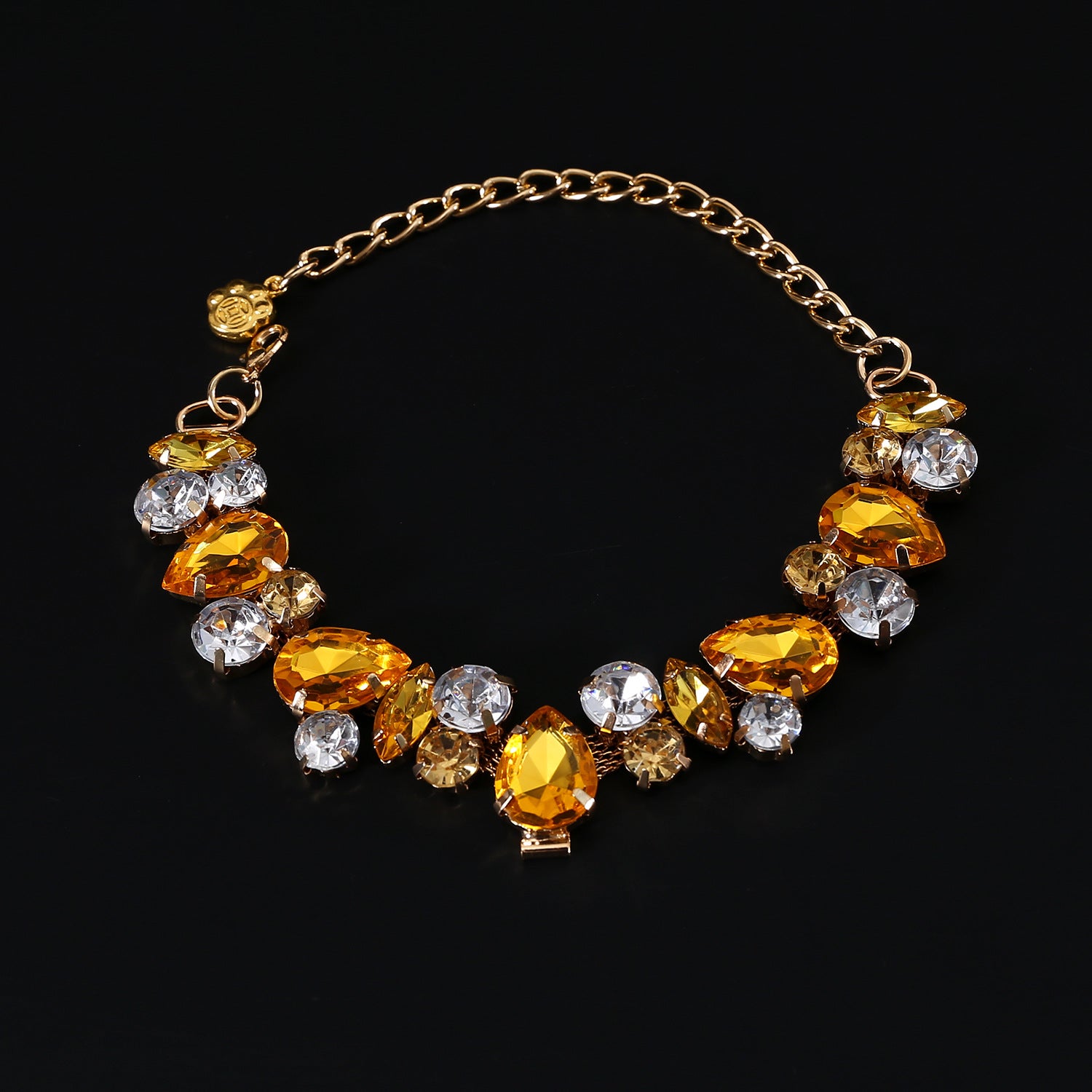 Pet gemstone crystal chain necklace for cats and dogs, luxurious full diamond princess teardrop metal wedding collar