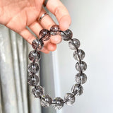 Grade 8A Natural Black Rutilated Quartz Bracelet — Brazilian Crystal Gemstone for Men & Women | Attracts Good Luck & Wealth | A Bold Trendy Accessory