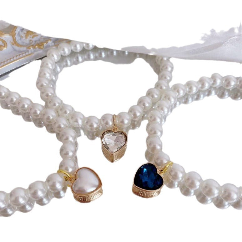 New Korean style heart-shaped gemstone pendant choker cat retro crystal necklace popular pet pearl necklace