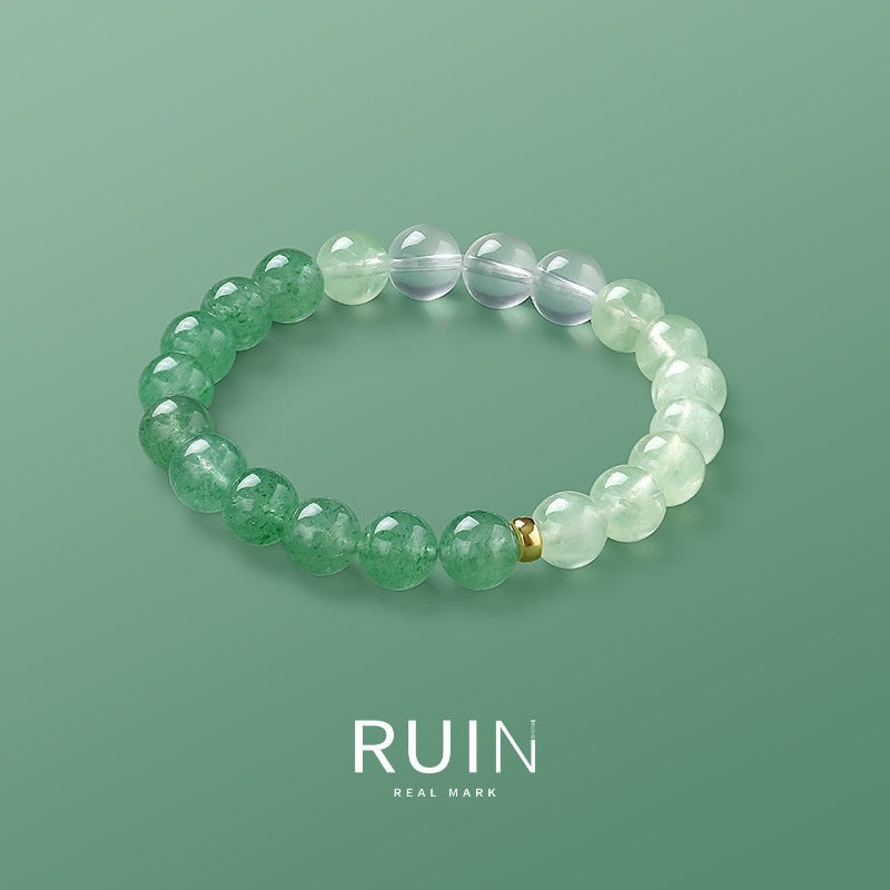 Natural green crystal bracelet with strawberry quartz high-end crystal bracelet for women.