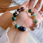 Natural Obsidian Pixiu Green Rutilated Quartz Black Gold Super Seven Gold Foil Glue Flower Crystal Bracelet