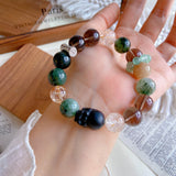 Natural Obsidian Pixiu Green Rutilated Quartz Black Gold Super Seven Gold Foil Glue Flower Crystal Bracelet