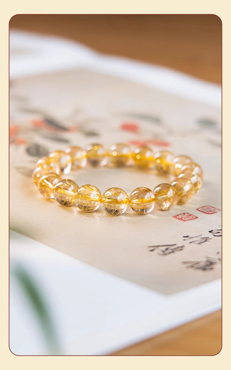Natural Brazilian Golden Rutilated Quartz & Premium Raw Citrine Beaded Bracelet — Good Luck & Fortune-Enhancing Jewelry