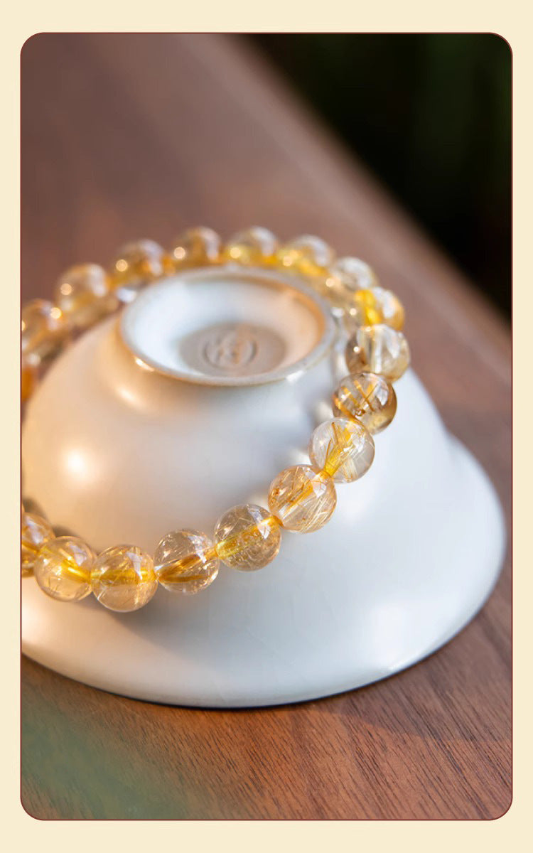 Natural Brazilian Golden Rutilated Quartz & Premium Raw Citrine Beaded Bracelet — Good Luck & Fortune-Enhancing Jewelry