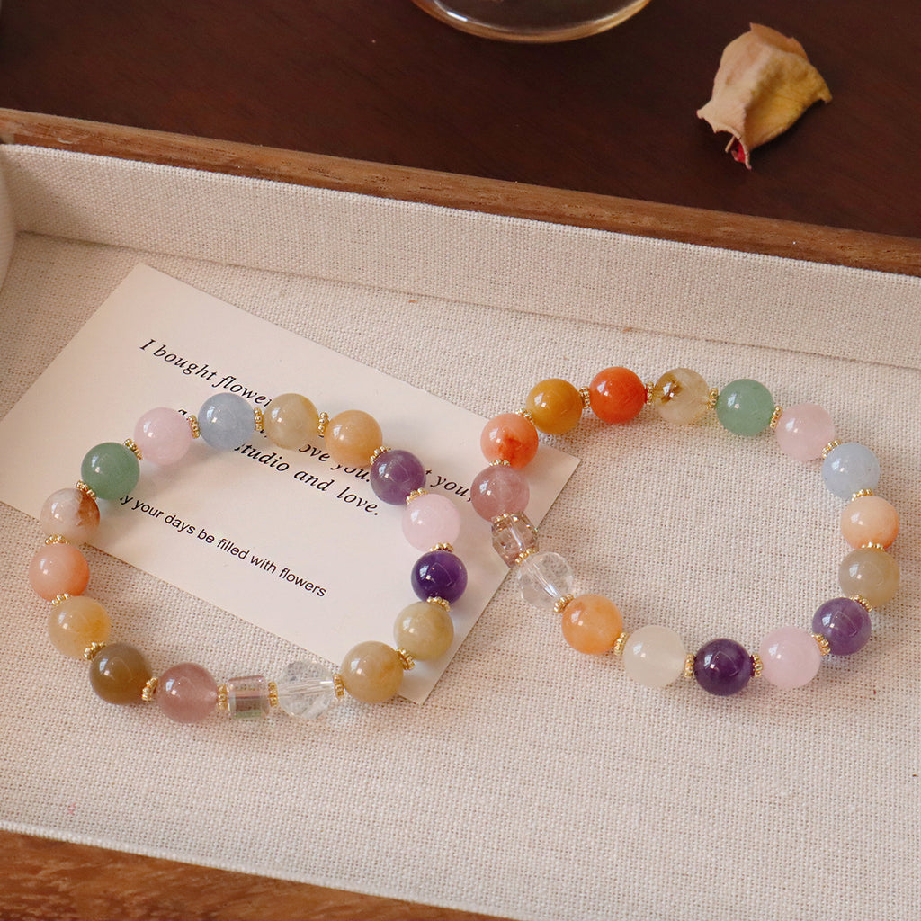 Natural crystal bracelet with multi-gemstone colorful beads high-end feel gold and jade versatile simple and stylish bracelet.
