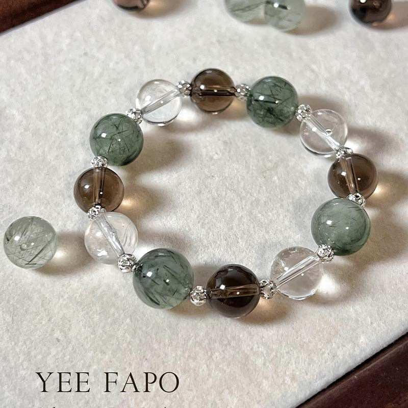 Natural crystal bracelet green rutilated quartz smoky quartz white crystal simple design elegant and versatile attracting wealth and good fortune