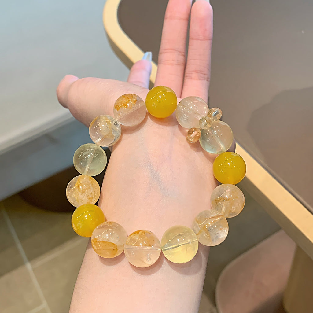 Natural crystal bracelet lemon quartz white crystal yellow resin freeform golden rutilated quartz running ring light luxury bracelet