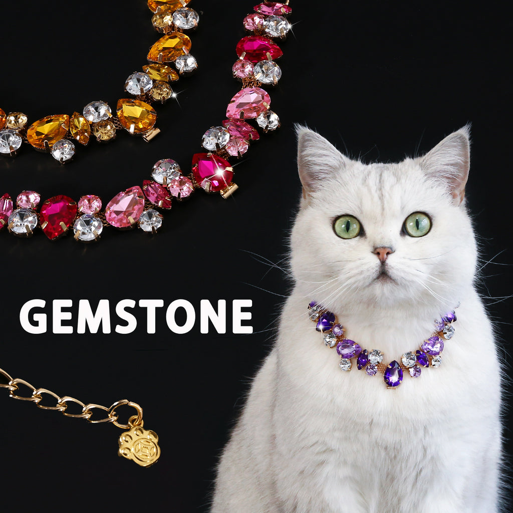 Pet gemstone crystal chain necklace for cats and dogs, luxurious full diamond princess teardrop metal wedding collar