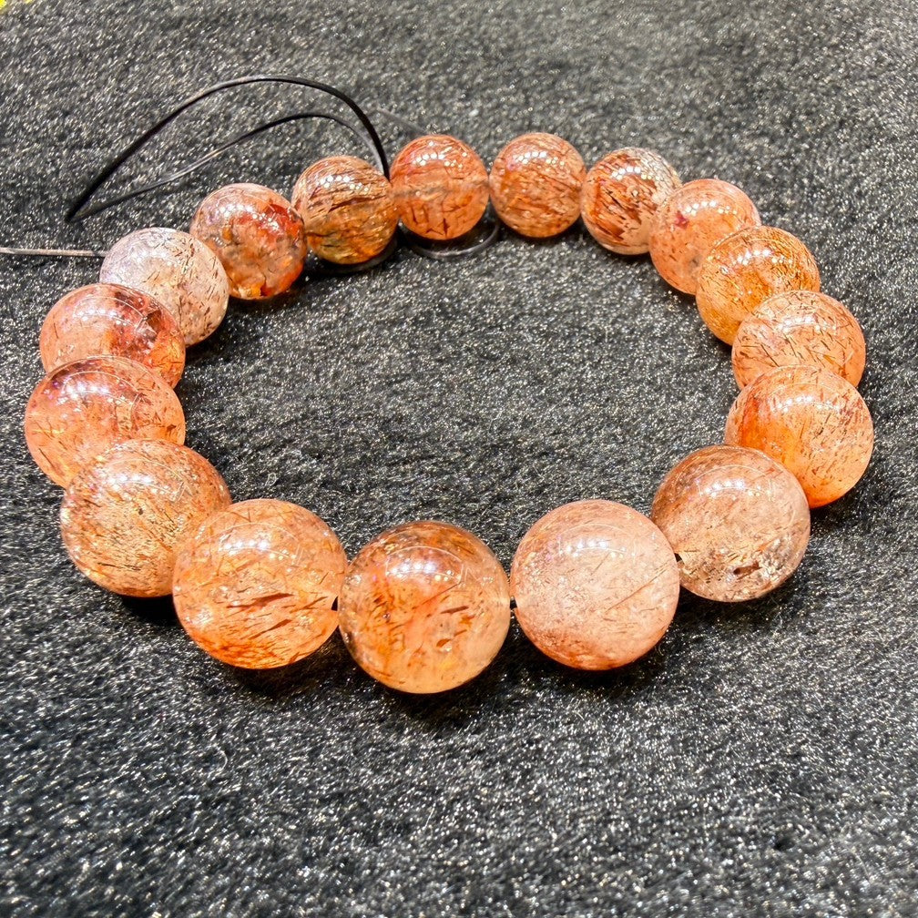 Natural Golden Sun Super 7 Crystal Round Bead Bracelet, Black Gold Super Rutilated Quartz Bracelet Jewelry