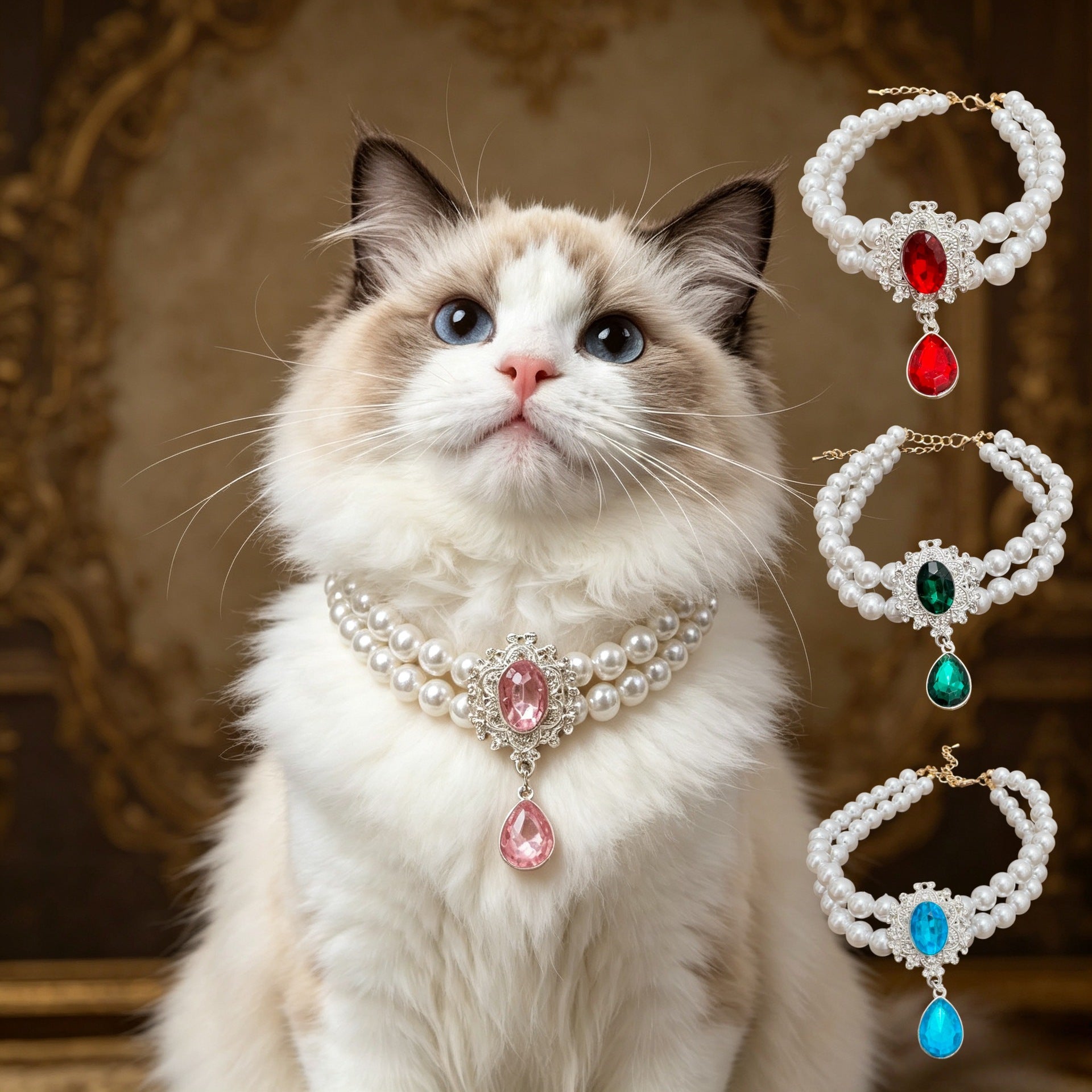 Cat pet necklace pearl princess Teddy Bichon Frise small and large dog collar jewelry birthday accessory