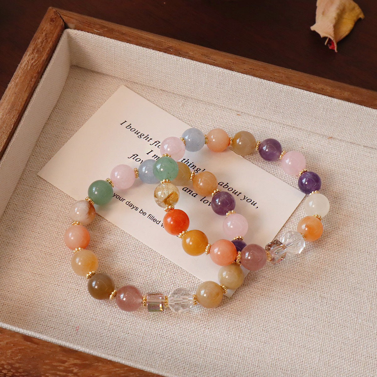 Natural crystal bracelet with multi-gemstone colorful beads high-end feel gold and jade versatile simple and stylish bracelet.