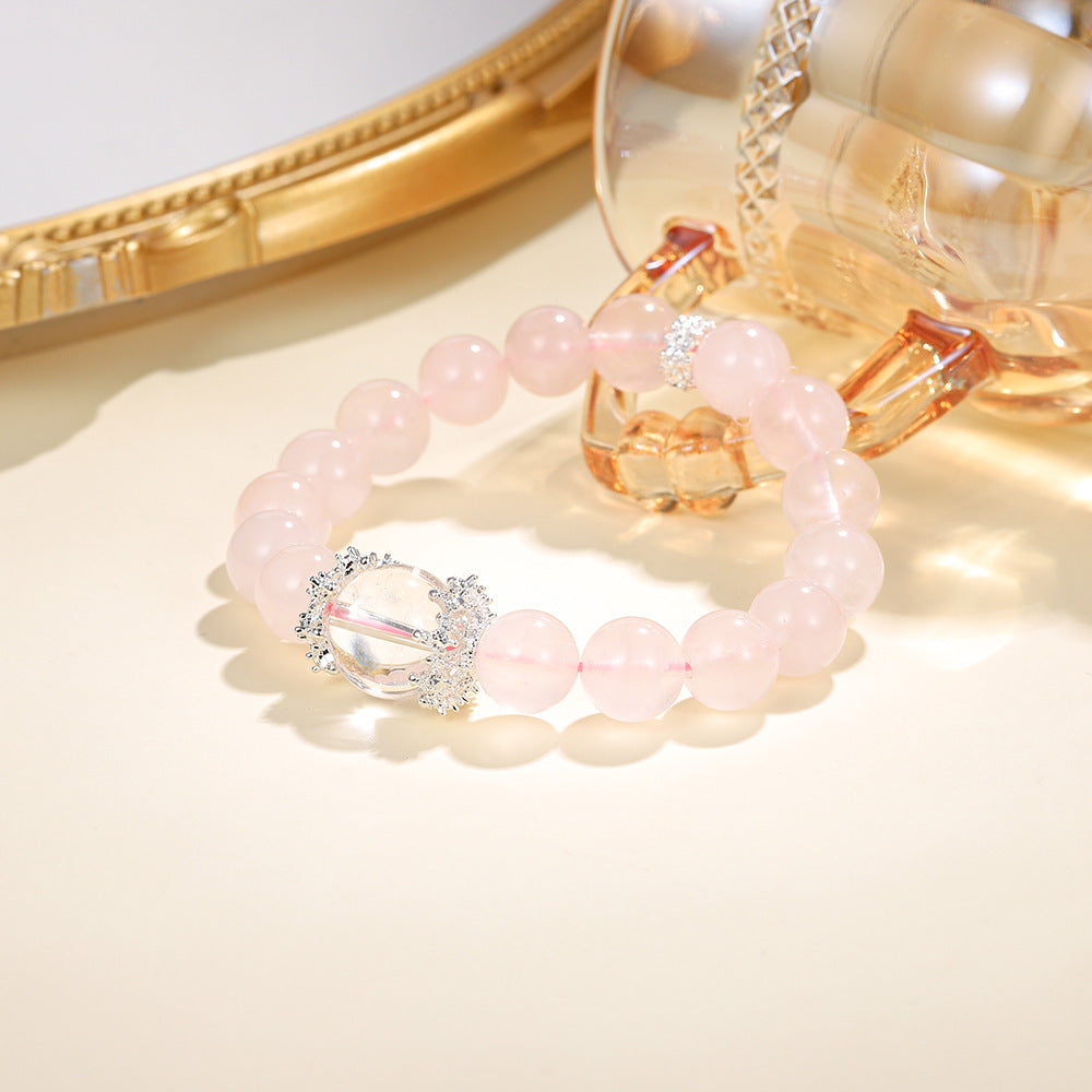 Natural pink crystal beaded bracelet for women, fresh and sweet, old mine horse pink and white crystal top bead bracelet jewelry.