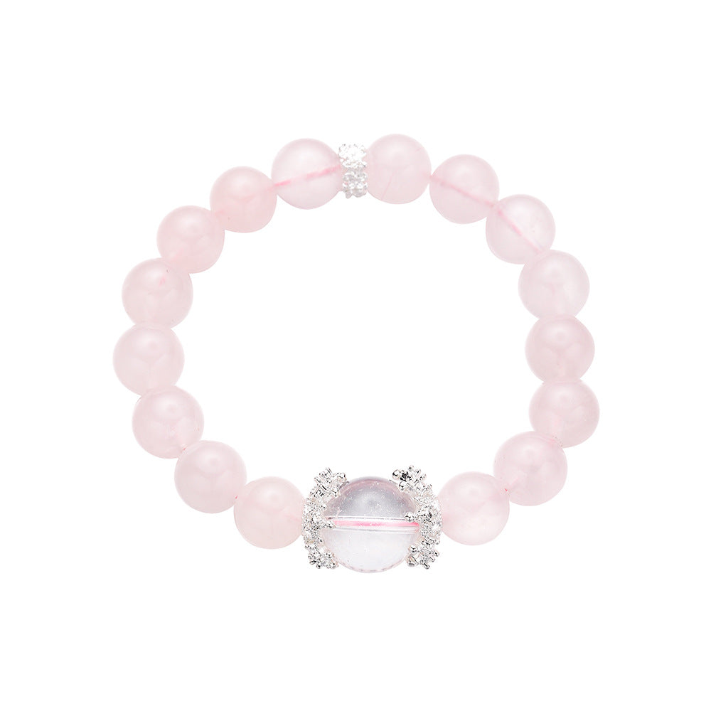 Natural pink crystal beaded bracelet for women, fresh and sweet, old mine horse pink and white crystal top bead bracelet jewelry.