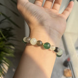 [Wanmuchun] Natural Green Phantom Quartz Green Rutilated Quartz and Prehnite—Forest-Style Beaded Bracelet | Featuring Xiuyan Jade and Green Strawberry Quartz—Versatile & Stylish