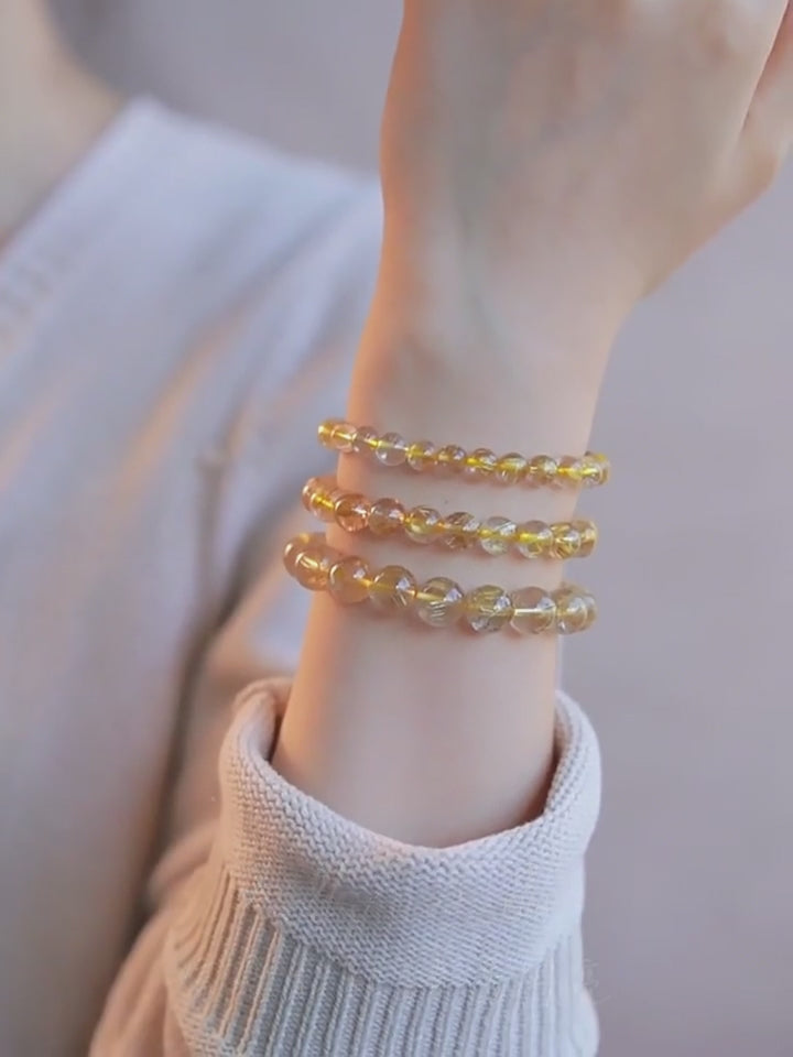 Natural Brazilian Golden Rutilated Quartz & Premium Raw Citrine Beaded Bracelet — Good Luck & Fortune-Enhancing Jewelry