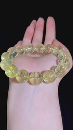 Natural Lemon-Yellow "Rainbow" Azez Round-Bead Bracelet — Icy, Translucent Pale Yellow Crystal Strand