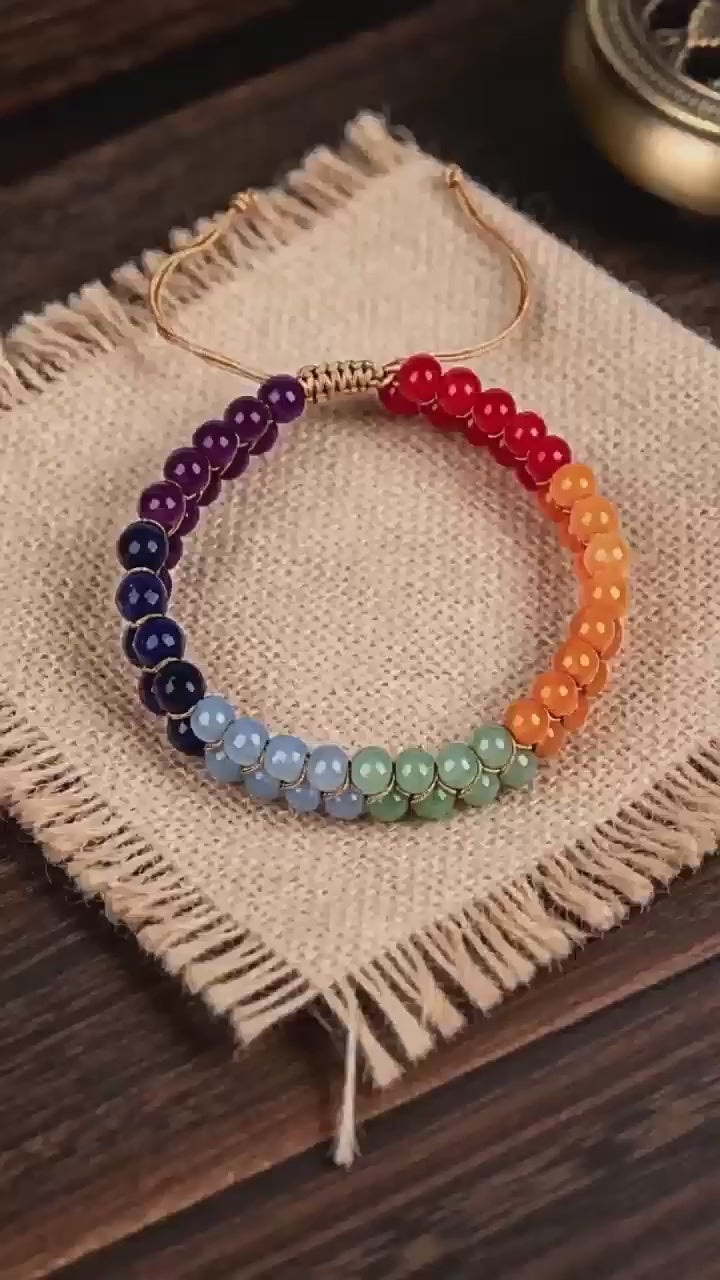 Hand-Woven Double-Layer Crystal Bracelet — Bohemian Style Cord Wristband