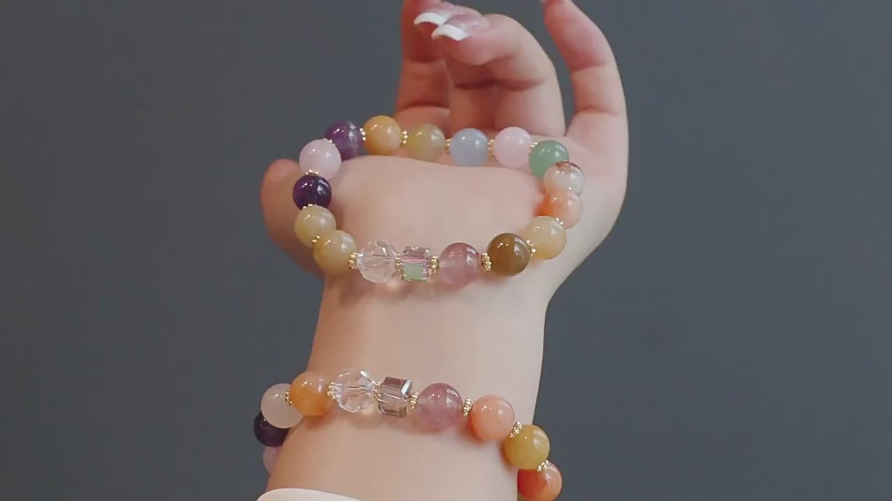 Natural crystal bracelet with multi-gemstone colorful beads high-end feel gold and jade versatile simple and stylish bracelet.